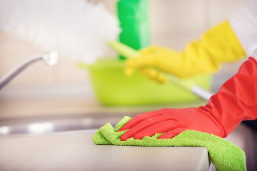 Professional cleaning of stairwell and handrails in a shared property
